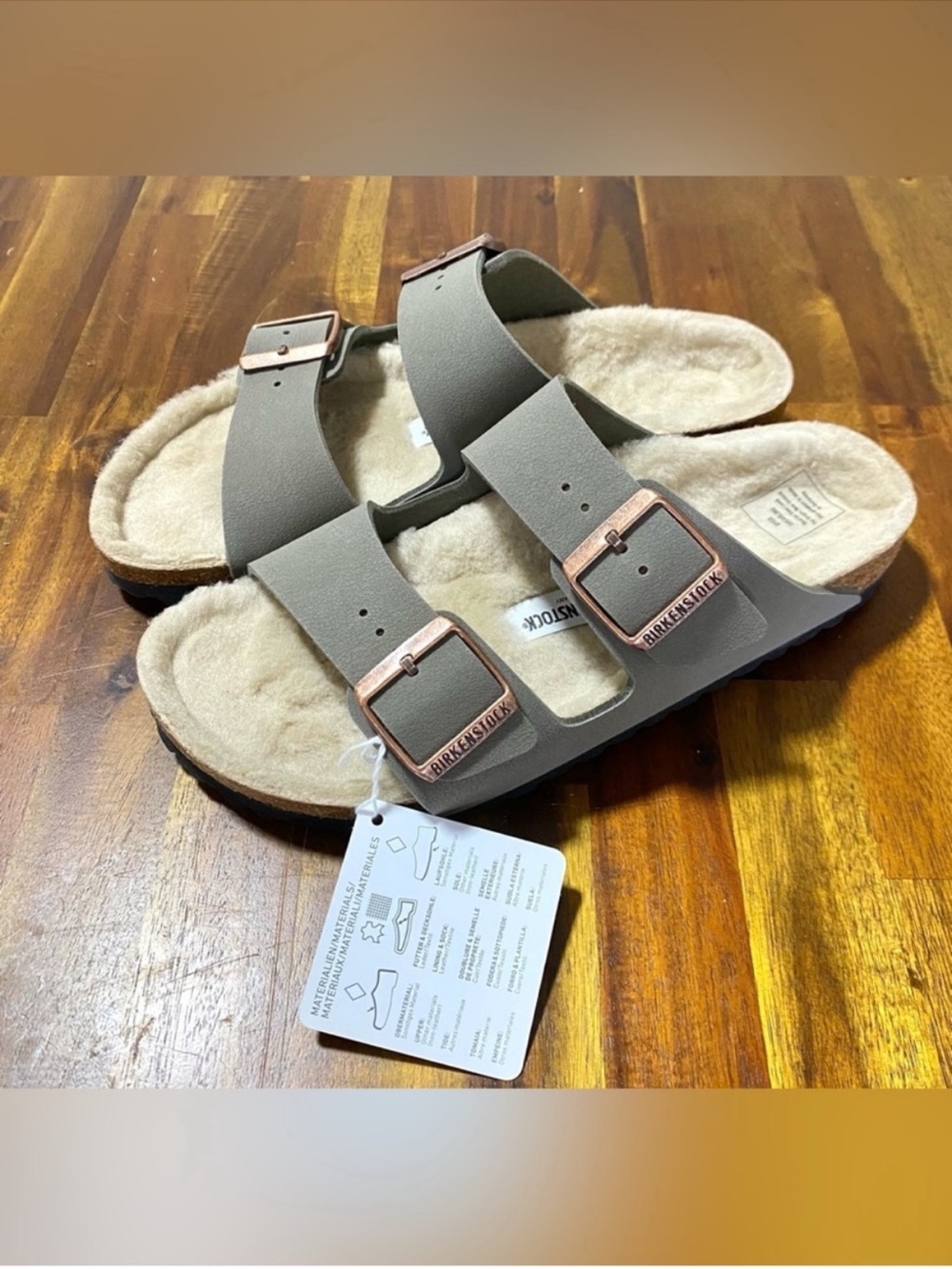 Birkenstock women's Two-Strap Shearling Footbed Sandals - Taupe. Size EURO 40.